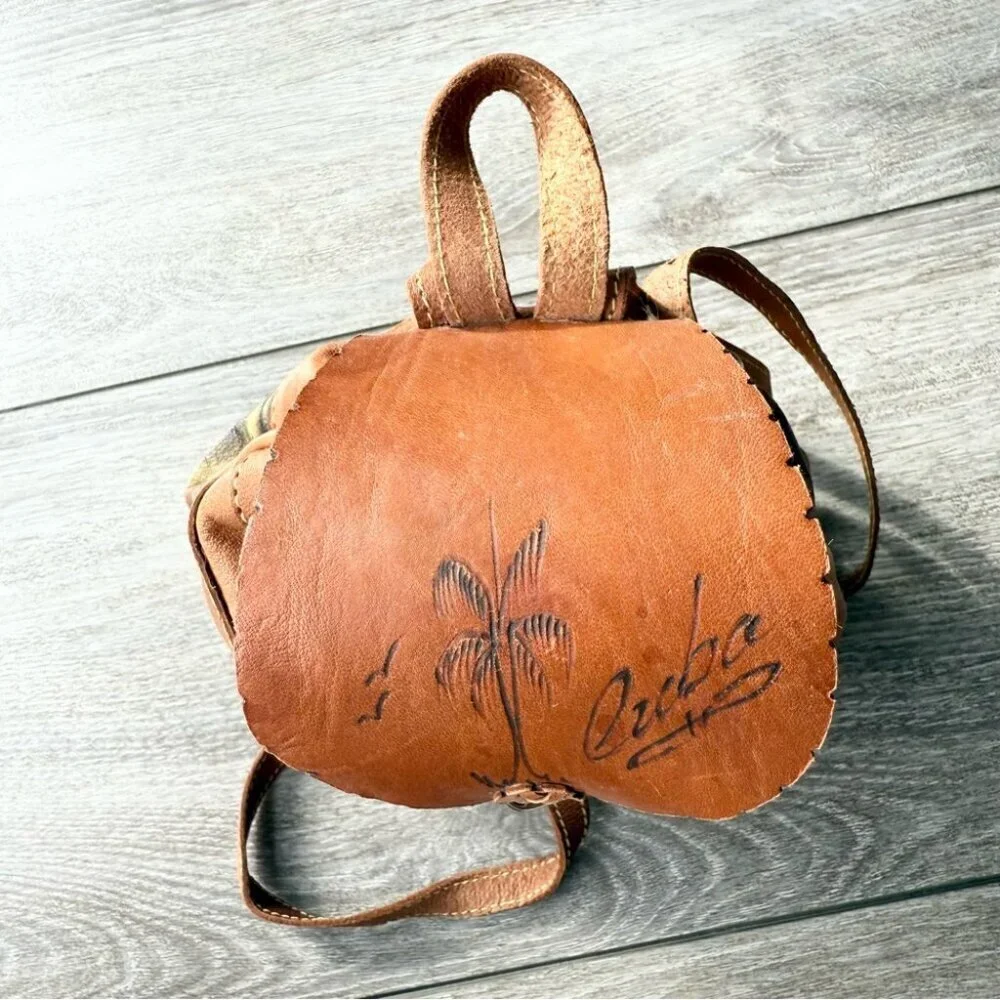 Cognac Tooled Brown Leather Backpack Brown Leather